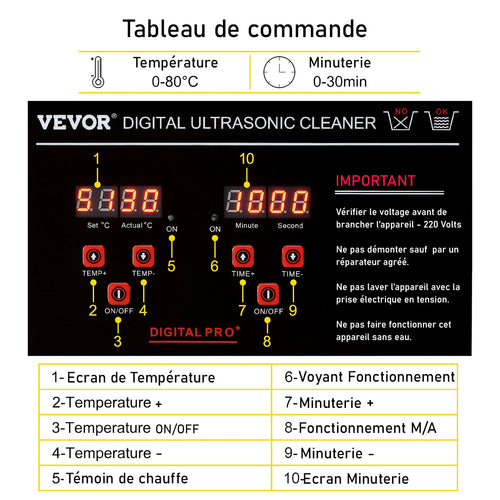 ultrasons chauffant avec couvercle ecran led